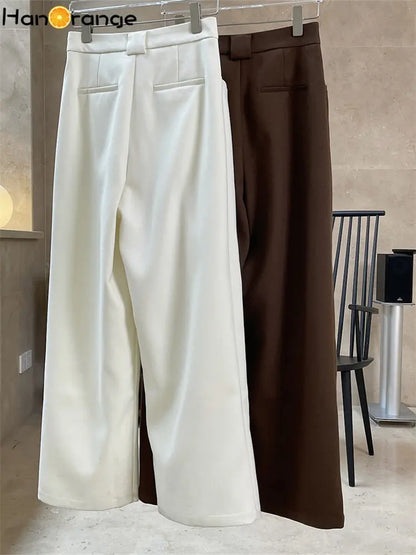 LVSANW HanOrange 2024 Autumn Winter Fashion Double Pleated Wide Leg Pants Women Loose Profile High Waist Casual Trousers Thick Female