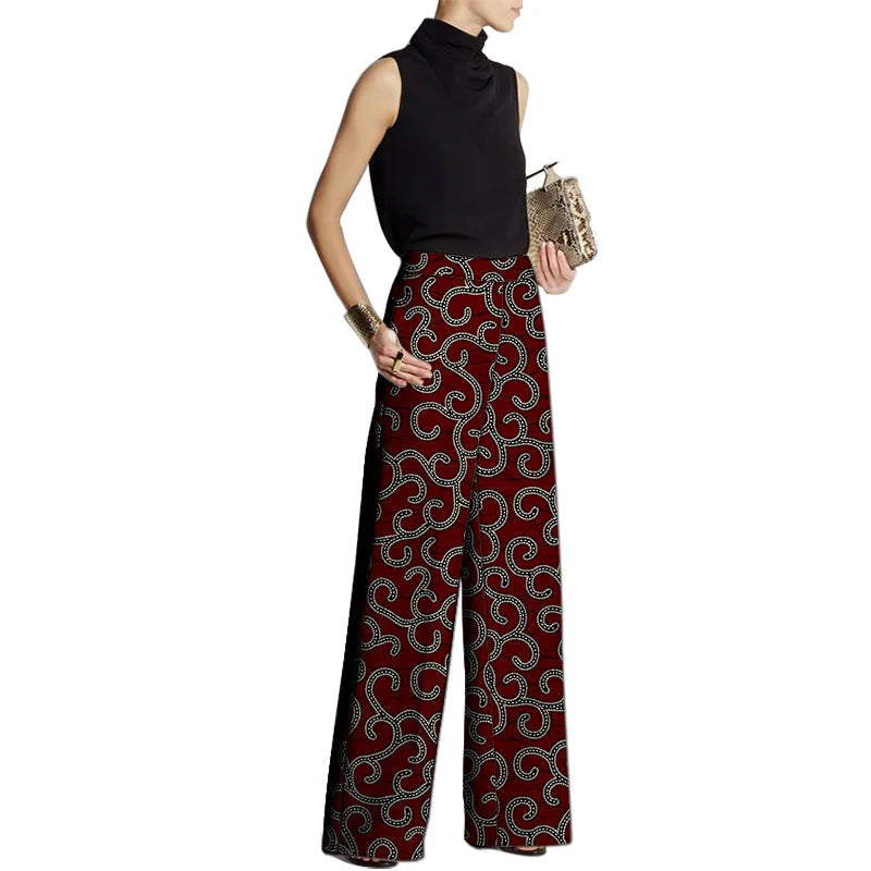 LVSANW Hand Cut Ankara Fashion Women Wide Leg Pants Female African Print Bottoms Party Wear