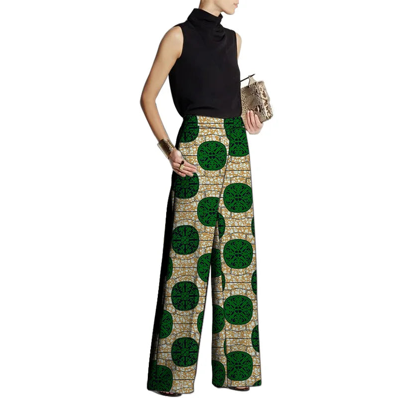 LVSANW Hand Cut Ankara Fashion Women Wide Leg Pants Female African Print Bottoms Party Wear