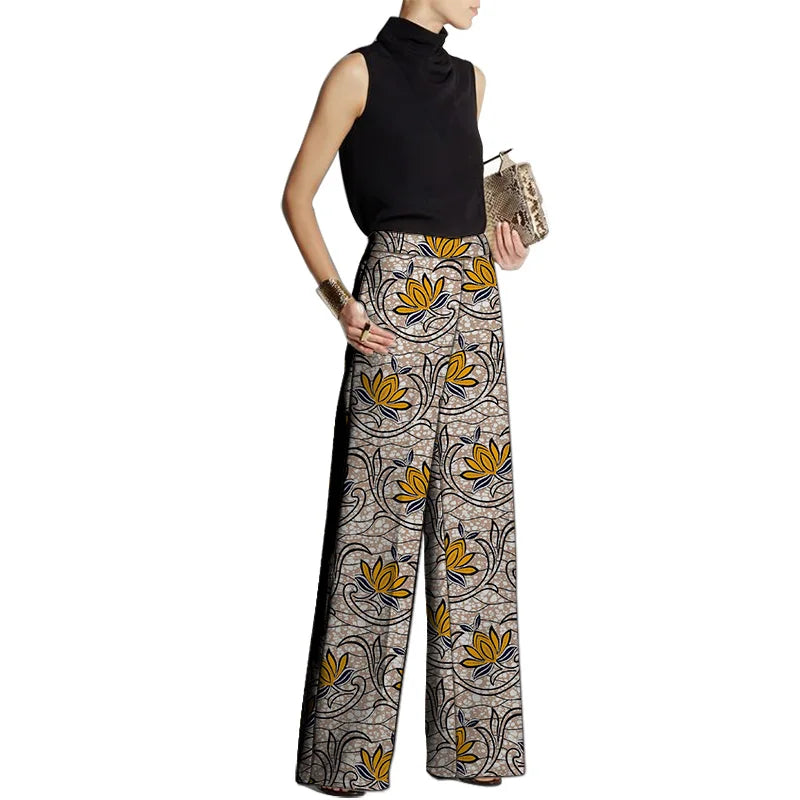 LVSANW Hand Cut Ankara Fashion Women Wide Leg Pants Female African Print Bottoms Party Wear