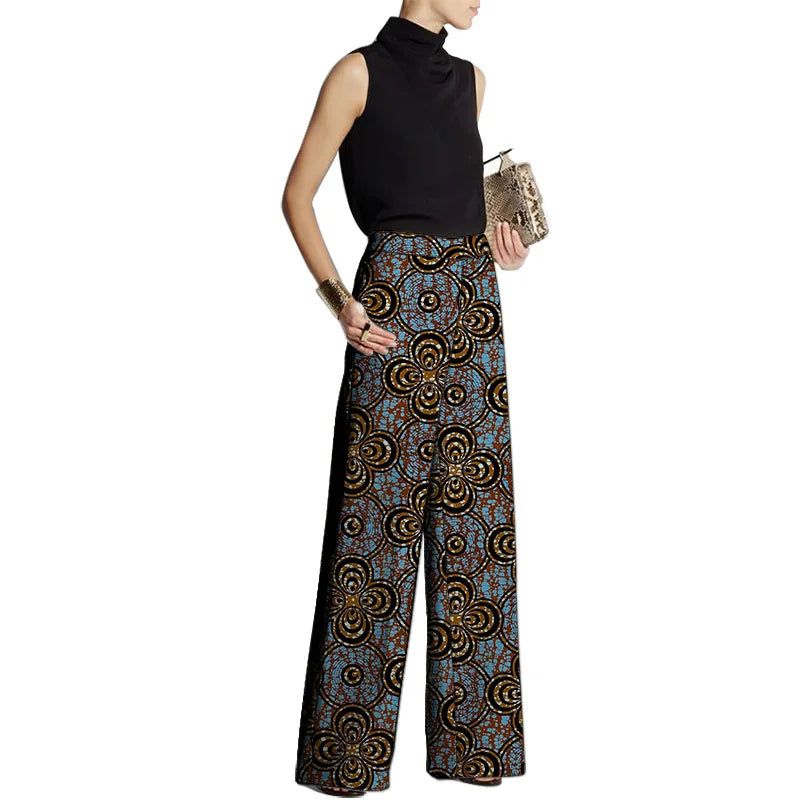 LVSANW Hand Cut Ankara Fashion Women Wide Leg Pants Female African Print Bottoms Party Wear