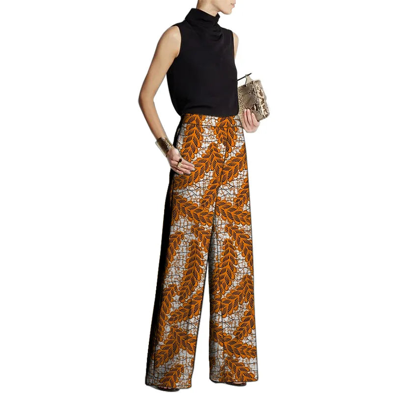 LVSANW Hand Cut Ankara Fashion Women Wide Leg Pants Female African Print Bottoms Party Wear