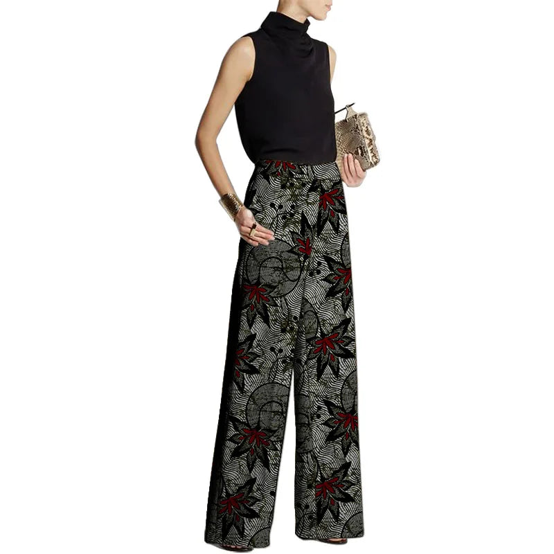 LVSANW Hand Cut Ankara Fashion Women Wide Leg Pants Female African Print Bottoms Party Wear