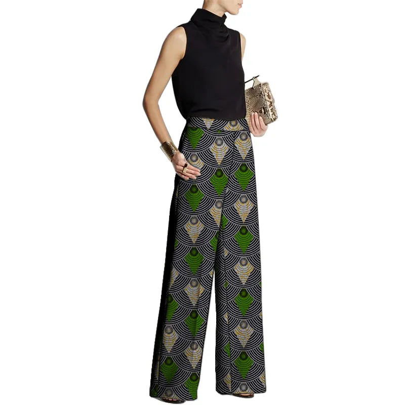 LVSANW Hand Cut Ankara Fashion Women Wide Leg Pants Female African Print Bottoms Party Wear