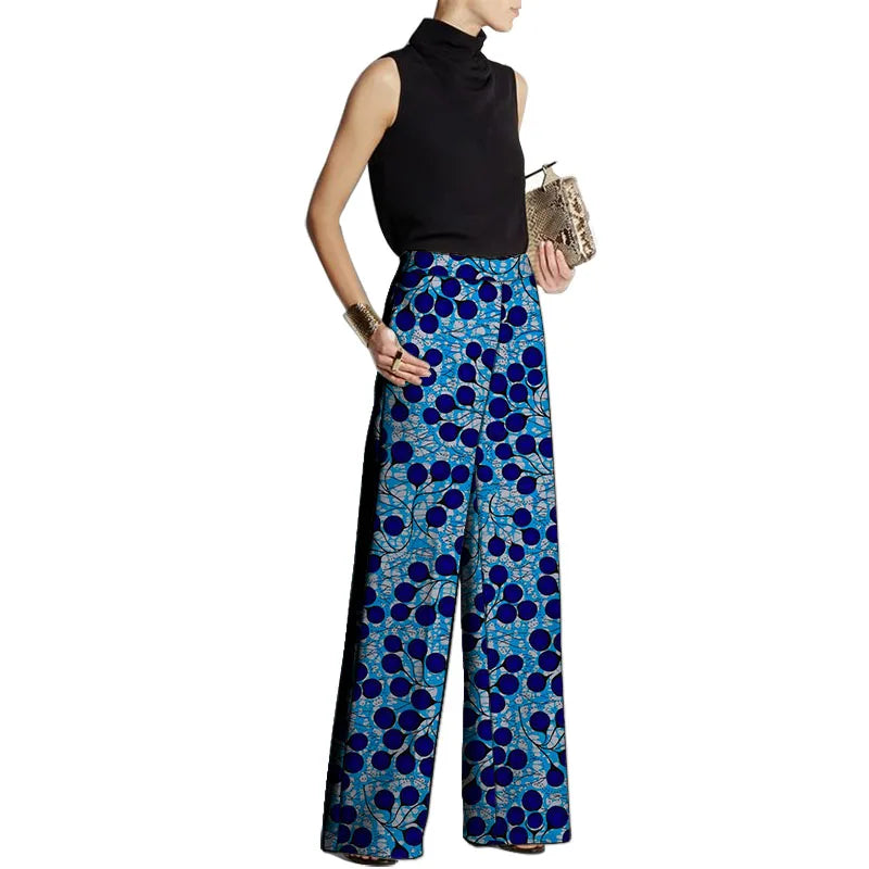 LVSANW Hand Cut Ankara Fashion Women Wide Leg Pants Female African Print Bottoms Party Wear