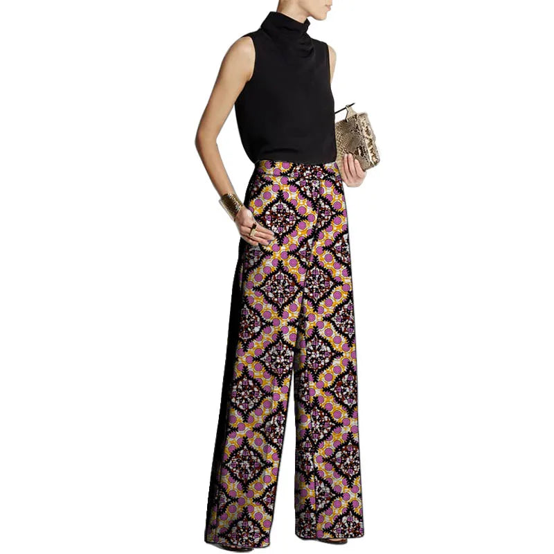 LVSANW Hand Cut Ankara Fashion Women Wide Leg Pants Female African Print Bottoms Party Wear