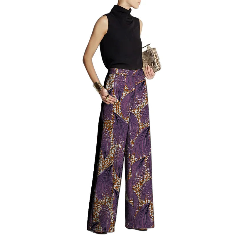 LVSANW Hand Cut Ankara Fashion Women Wide Leg Pants Female African Print Bottoms Party Wear