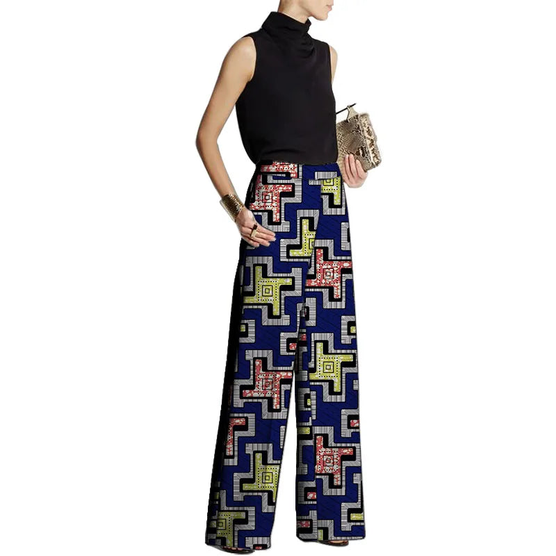 LVSANW Hand Cut Ankara Fashion Women Wide Leg Pants Female African Print Bottoms Party Wear