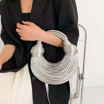 LVSANW Handbags for Women 2024 New Gold Luxury Designer Brand Handwoven Noodle Bags Rope Knotted Pulled Hobo Silver Evening Clutch Chic