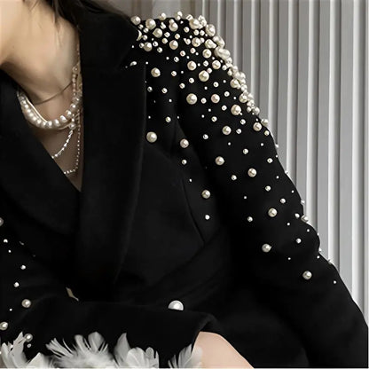 LVSANW Handmade beaded woolen jacket women's new temperament celebrity thin double-breasted thin top  autumn winter Outerwears2024