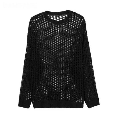 LVSANW Harajuku Women Pullovers 2025 Ropa Mujer Y2k Clothing Fashion Hollow Out Knitting Sweater Loose Casual See Throught Jumper Tops