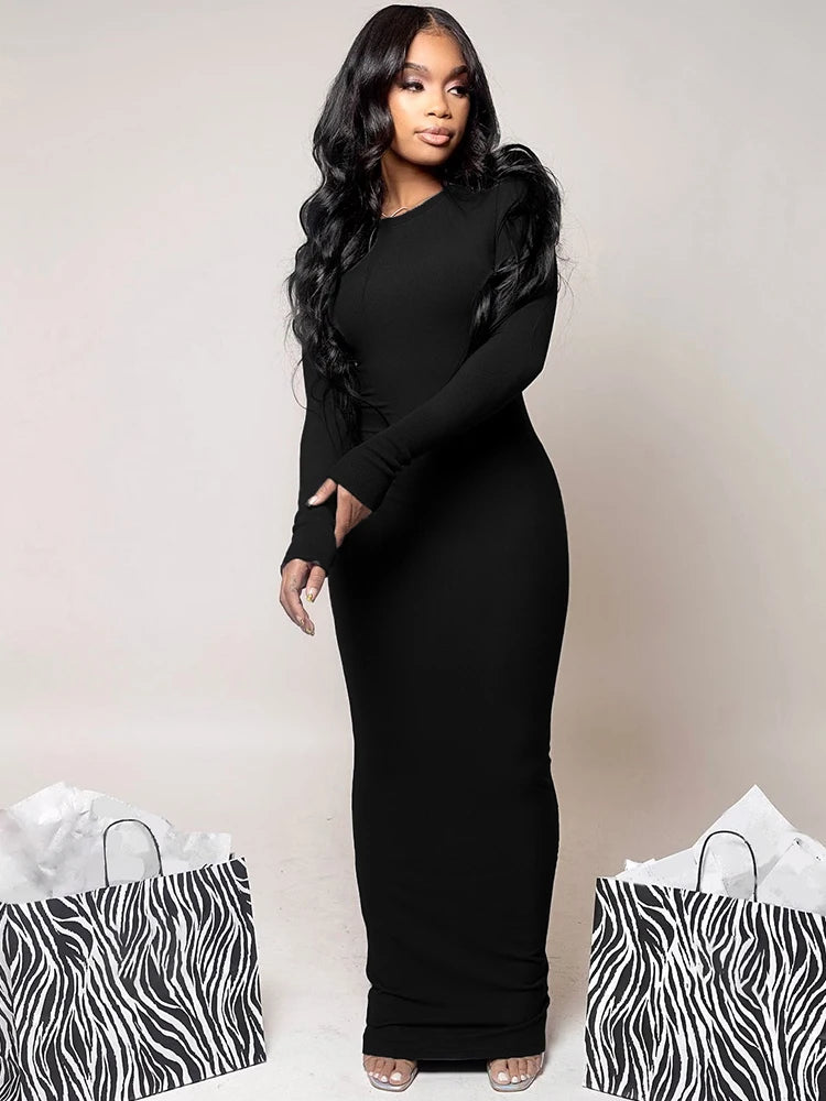 LVSANW Hawthaw Women 2024 Autumn Winter Fashion Long Sleeve Party Club Streetwear Bodycon Long Dress Wholesale Items For Business