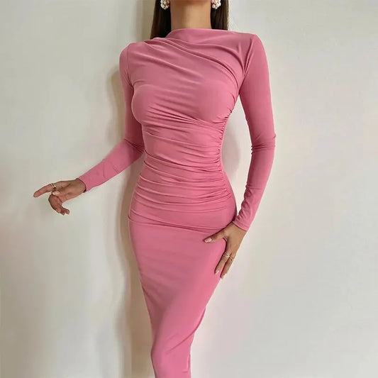 LVSANW Hawthaw Women 2024 Spring Autumn Long Sleeve Party Club Evening Streetwear Bodycon Long Dress Wholesale Items For Business D3A14