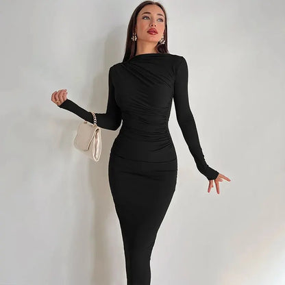 LVSANW Hawthaw Women 2024 Spring Autumn Long Sleeve Party Club Evening Streetwear Bodycon Long Dress Wholesale Items For Business D3A14