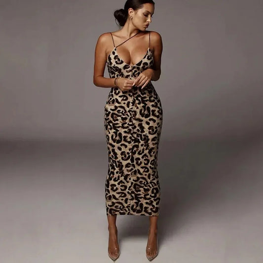 LVSANW Hawthaw Women Party Club Evening Streetwear Leopard Bodycon Midi Dress 2024 Summer Clothes Wholesale Items For Business