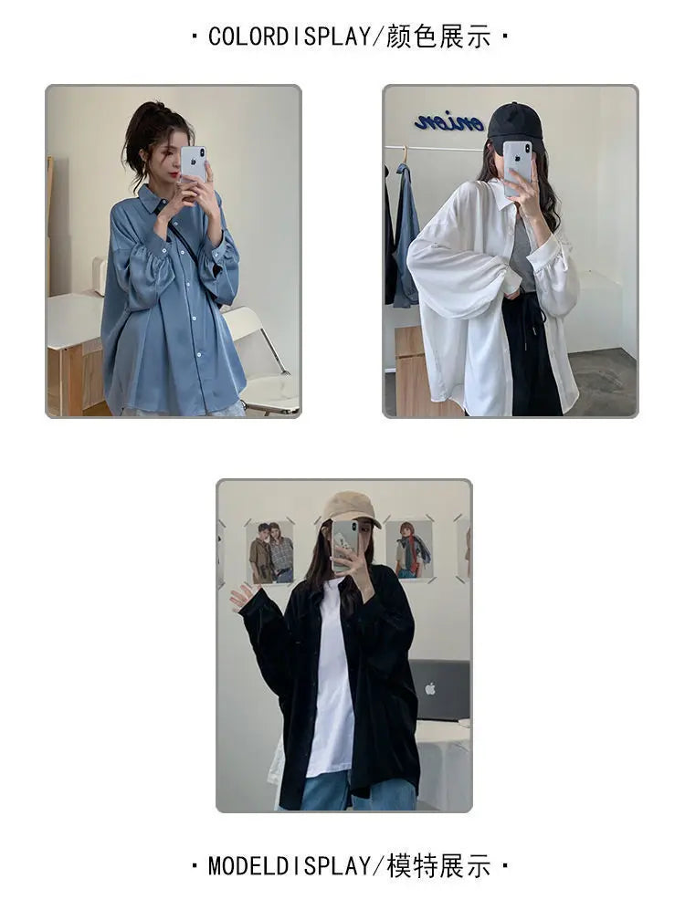 LVSANW Spring Summer 2024 Women Shirt Oversize Elegant Blouses for Women Lantern Sleeve White Shirt Mid-length Shir Coat Women Tunic