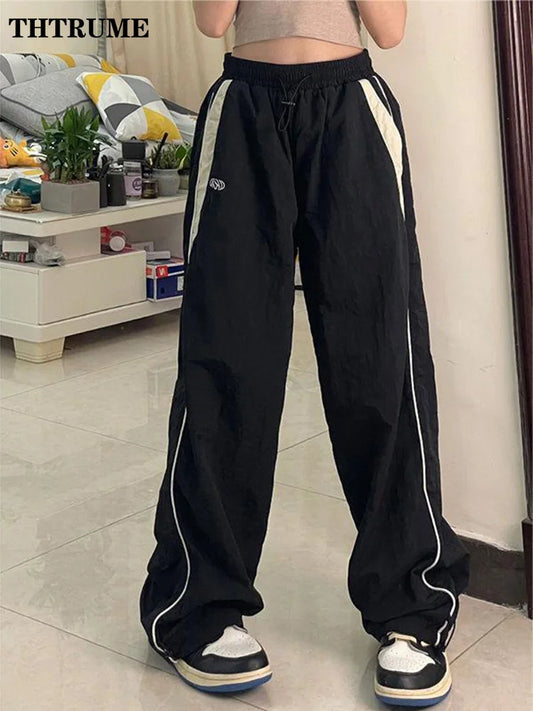 LVSANW High Street Vintage New Pant Fashion Women Oversized Elastic Waist Pocket Y2K Wide Leg Pants Casual Streetwear Baggy Trousers