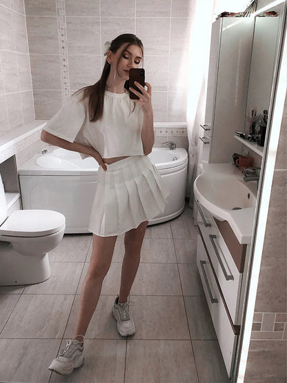 LVSANW High Waist Solid Pleated Mini Skirt for Women Summer Spring Korean Preppy Style Fashion Cute A-line Skirts Y2K Skort Clothes