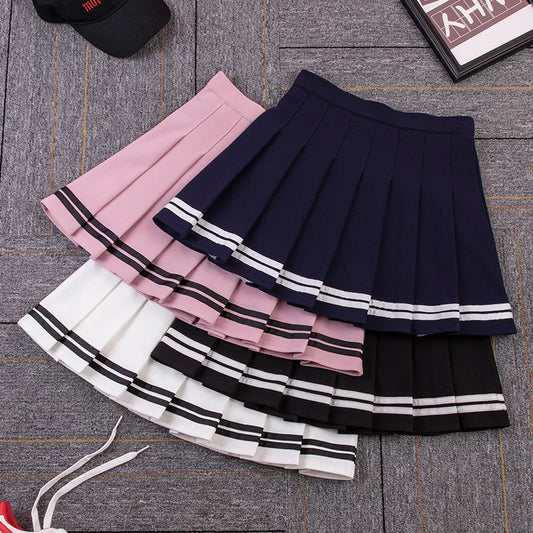 LVSANW High Waist Women's Skirts Striped Pleated Elastic Waist Female Sweet Mini Dance Plaid Skirt Y2k Korean England Style