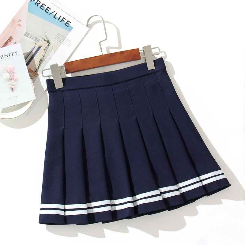 LVSANW High Waist Women's Skirts Striped Pleated Elastic Waist Female Sweet Mini Dance Plaid Skirt Y2k Korean England Style