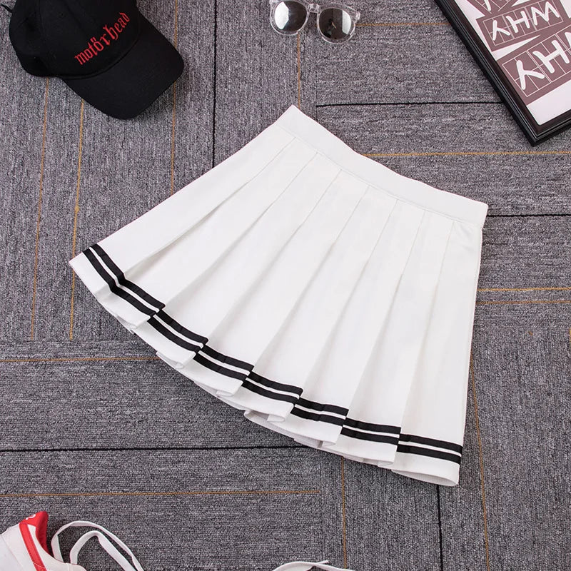 LVSANW High Waist Women's Skirts Striped Pleated Elastic Waist Female Sweet Mini Dance Plaid Skirt Y2k Korean England Style