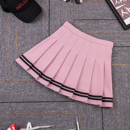 LVSANW High Waist Women's Skirts Striped Pleated Elastic Waist Female Sweet Mini Dance Plaid Skirt Y2k Korean England Style