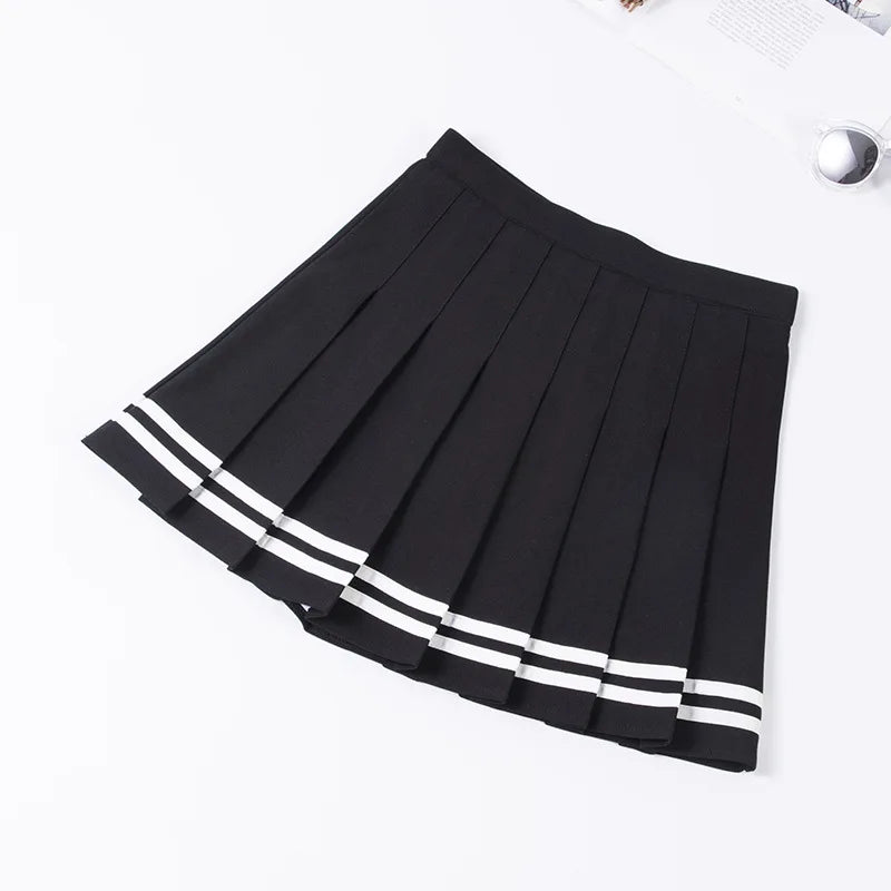 LVSANW High Waist Women's Skirts Striped Pleated Elastic Waist Female Sweet Mini Dance Plaid Skirt Y2k Korean England Style