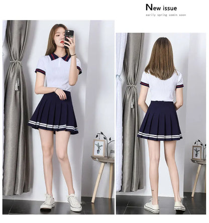 LVSANW High Waist Women's Skirts Striped Pleated Elastic Waist Female Sweet Mini Dance Plaid Skirt Y2k Korean England Style