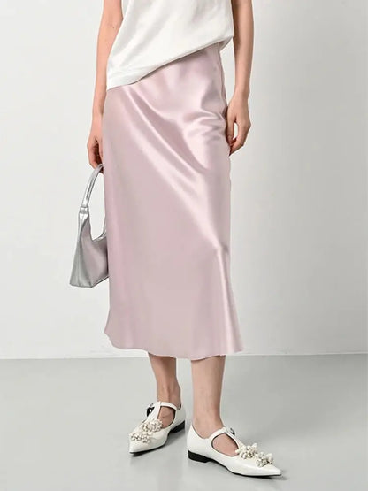 LVSANW High Waisted Satin Long Skirts for Women Spring/Summer New 2024 Women's Skirt A-line Fashion Elegant Slim Fit Grey Black Skirt