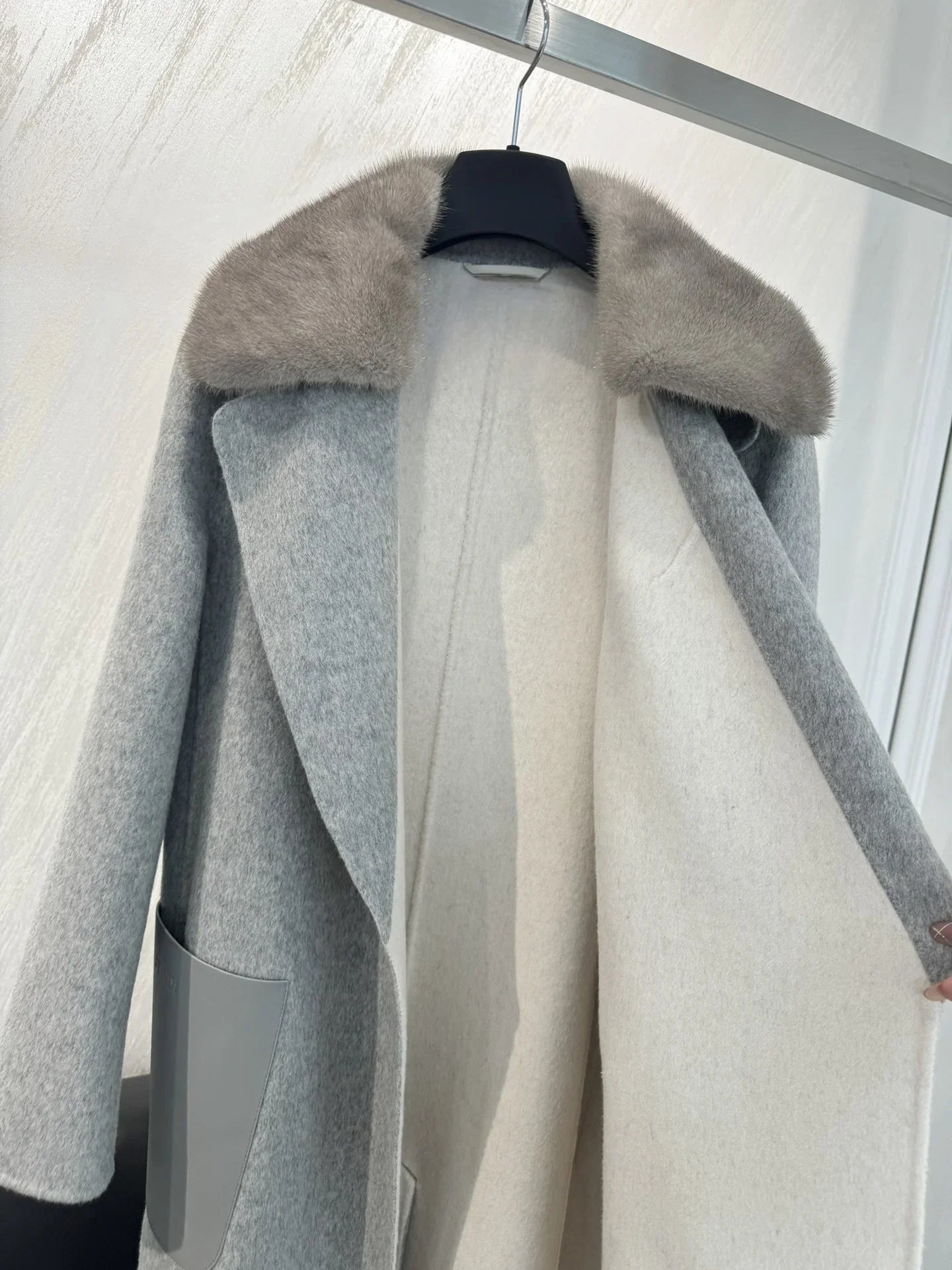 LVSANW High-end Double-sided Water Ripple 100% Cashmere Coat for Women Lapel Neck Long Bathrobe Style Autumn Winter Outerwear