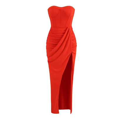 LVSANW High end fashionable solid color backless strapless sexy slit evening dress long skirt