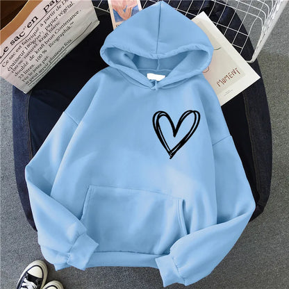 LVSANW Hirsionsan Simplic Heart Print Women Sweatshirt Soft Casual Loose Vintage Female Hoodies 2024 Winter Warm Fleece Student Tops