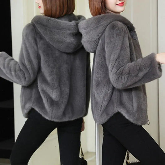 LVSANW Hooded Coat Polar Fleece Coat Plush Winter Jackets Woman Double-sided Thick Long Sleeves Zipper Closure Cardigan