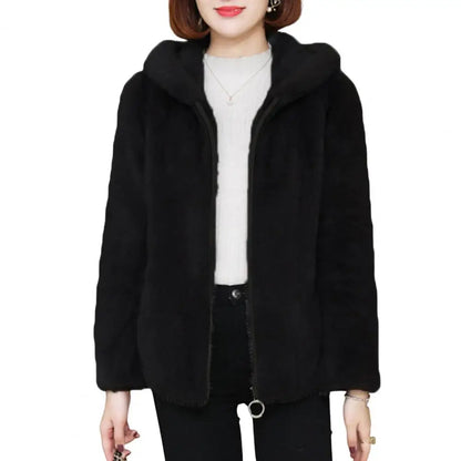 LVSANW Hooded Coat Polar Fleece Coat Plush Winter Jackets Woman Double-sided Thick Long Sleeves Zipper Closure Cardigan