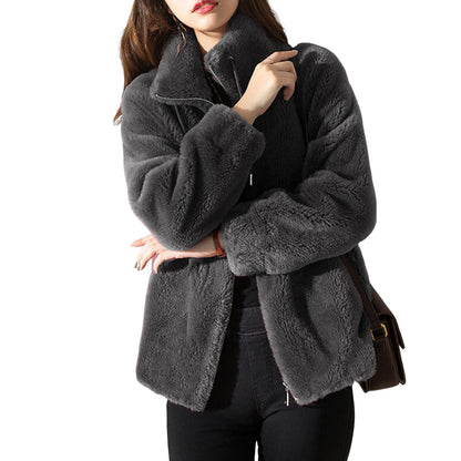 LVSANW Hooded Coat Polar Fleece Coat Plush Winter Jackets Woman Double-sided Thick Long Sleeves Zipper Closure Cardigan