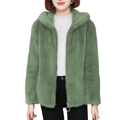 LVSANW Hooded Coat Polar Fleece Coat Plush Winter Jackets Woman Double-sided Thick Long Sleeves Zipper Closure Cardigan