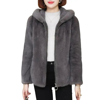 LVSANW Hooded Coat Polar Fleece Coat Plush Winter Jackets Woman Double-sided Thick Long Sleeves Zipper Closure Cardigan