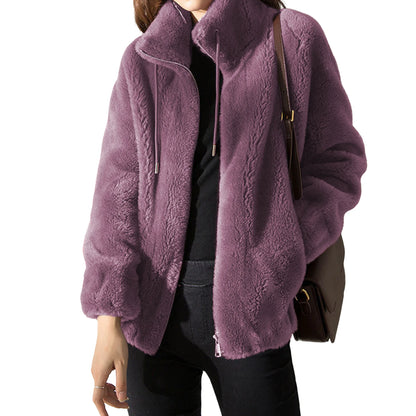 LVSANW Hooded Coat Polar Fleece Coat Plush Winter Jackets Woman Double-sided Thick Long Sleeves Zipper Closure Cardigan