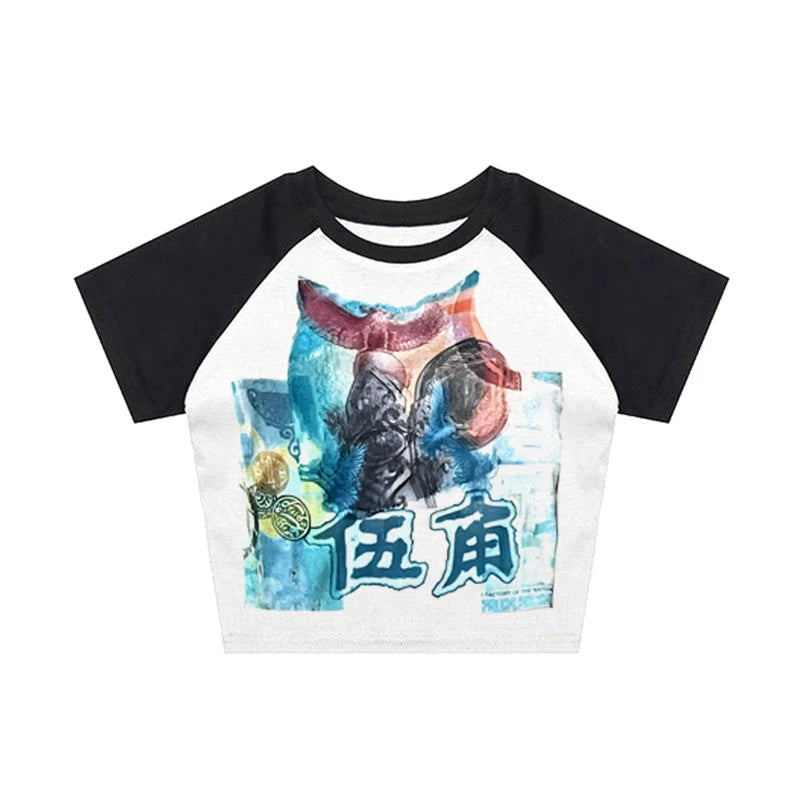 LVSANW Hot Japanese 2000s Style Selling Women T-shirt Aesthetic Crop Tops Summer Short Sleeve Tees Kpop Streetwear Harajuku Y2K Clothes