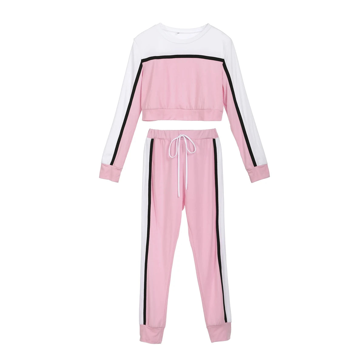 LVSANW Hot Sale Autumn Spring Women Two Pieces Casual Tracksuit Side-striped Crop Tops Ankle-length Pants Sportwear Set NEW S-XL