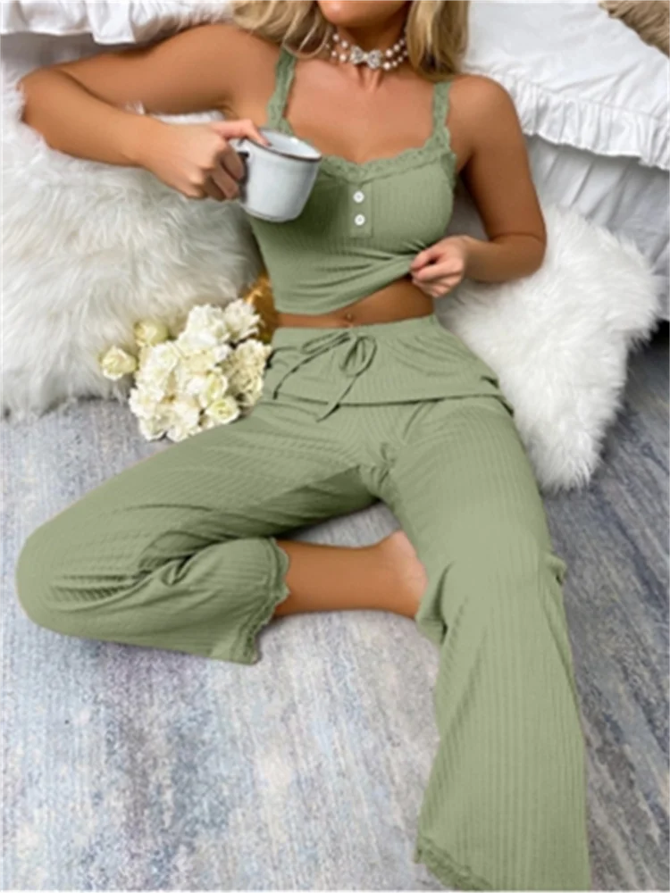 LVSANW Hot Sale Professional Summer Soft Comfortable Solid Color Two-piece Set Cozy Women's Pajamas