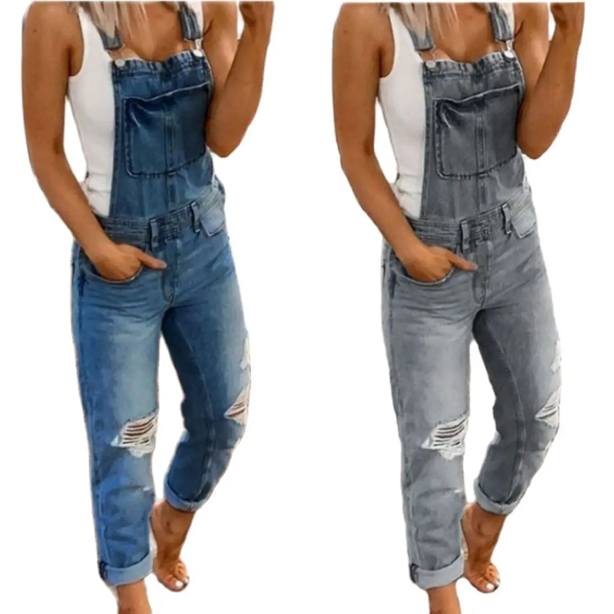 LVSANW Hot Sale Suspenders Denim Jumpsuit For Women Fashion Ripped Jeans Jumpsuit Casual Female Clothing S-3XL Drop Shipping