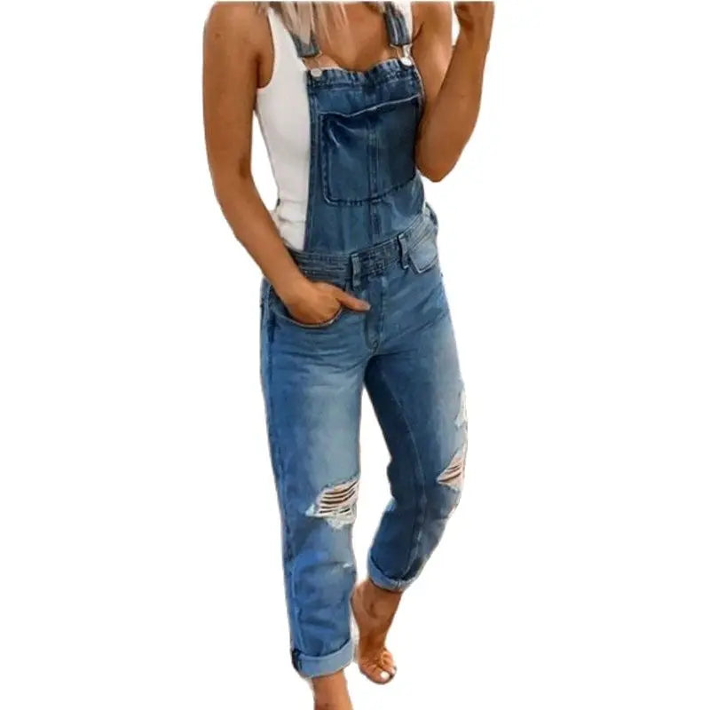 LVSANW Hot Sale Suspenders Denim Jumpsuit For Women Fashion Ripped Jeans Jumpsuit Casual Female Clothing S-3XL Drop Shipping