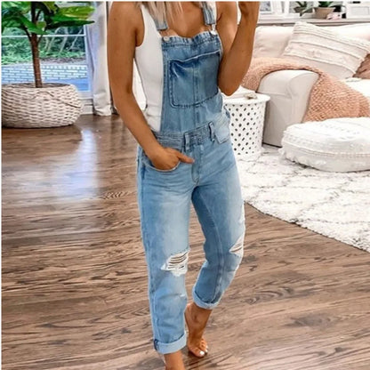 LVSANW Hot Sale Suspenders Denim Jumpsuit For Women Fashion Ripped Jeans Jumpsuit Casual Female Clothing S-3XL Drop Shipping