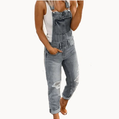 LVSANW Hot Sale Suspenders Denim Jumpsuit For Women Fashion Ripped Jeans Jumpsuit Casual Female Clothing S-3XL Drop Shipping