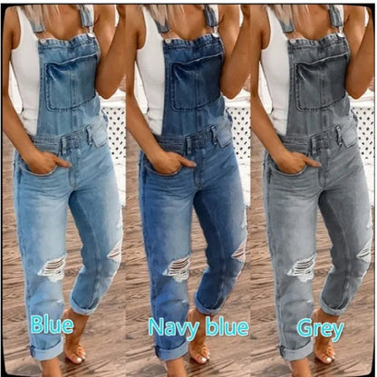 LVSANW Hot Sale Suspenders Denim Jumpsuit For Women Fashion Ripped Jeans Jumpsuit Casual Female Clothing S-3XL Drop Shipping