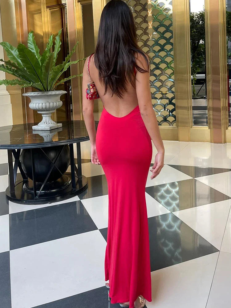 LVSANW Hugcitar 2024 Spring Solid Sleeveless Backless Elegant Sexy Bodycon Y2K Maxi Prom Dress Women Clothes Birthday Party Casual Y2K