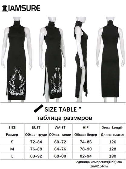 LVSANW IAMSURE Dark Split Side Summer Dress Gothic Sexy Slim Turtleneck Sleeeveless Long Dresses For Women 2024 Party Night Club Wear