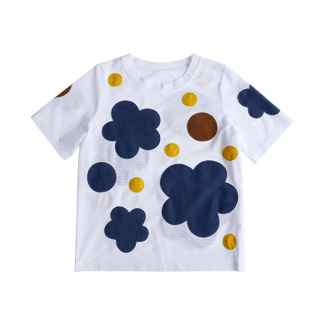 LVSANW IMAKOKONI original design printed round neck pullover flower polka dot short-sleeved T-shirt for women 244664