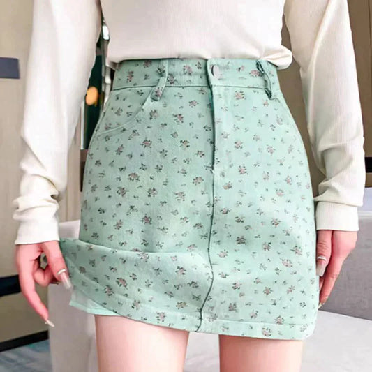 LVSANW ITOOLIN Women Polka Dot Preppy Denim Short Skirts High Waist Office A-line Skirt Women Package Hip Bodycon Mini Skirts 2024